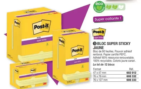 Post-it - Block Super Sticky Jaune offre sur Hyperburo