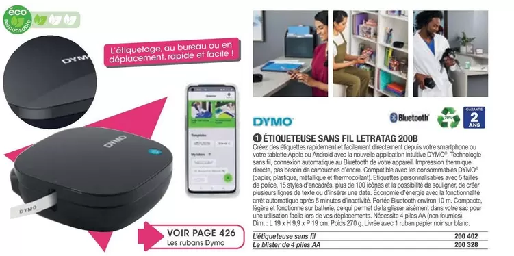 Dymo - Étiqueteuse Sans Fil Letratag 200bB offre sur Hyperburo