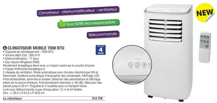 Climatisier Mobile 7000 Bttu offre sur Hyperburo