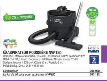 Nupro - Aspirateur Poussière NVP180 offre sur Hyperburo