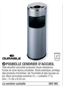 Durable - Poubelle Cendrier D'Accueil offre sur Hyperburo