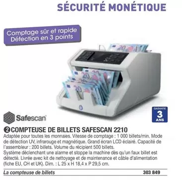 Safescan - Compteuse De Billets 2210 offre sur Hyperburo