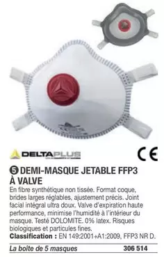 DeltaPlus - Demi-Masque Jetable Ffp3 À Valve offre sur Hyperburo