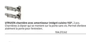 Utrusta Charniere Avec Amortisseur Intégré Cuisine 153° offre sur IKEA