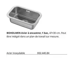 Boholmen Évier À Encastrer, 1 Bac offre sur IKEA