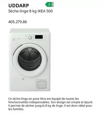 Uddarp - Sèche-Linge 8 Kg Ikea 500 offre sur IKEA