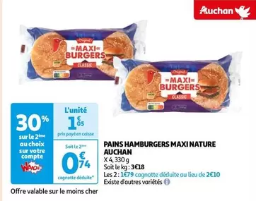 Auchan - Pains Hamburgers Maxi Nature