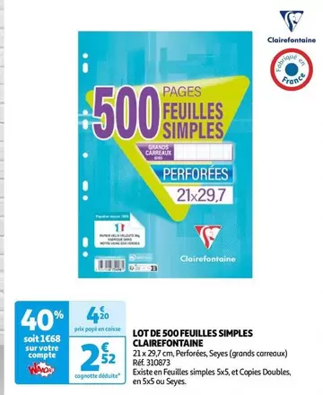 Clairefontaine - Lot De 500 Feuilles Simples