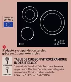 Indesit - Table De Cuisson Vitroceramique RI360C  offre sur Conforama