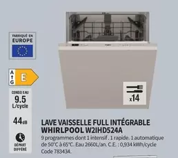 Whirlpool - Lave-Vaisselle Full Intégrable W2IHD524A  offre sur Conforama