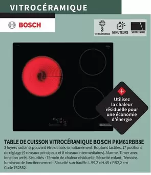 Bosch - Table De Cuisson Vitroceramique PKM61RBB8E  offre sur Conforama