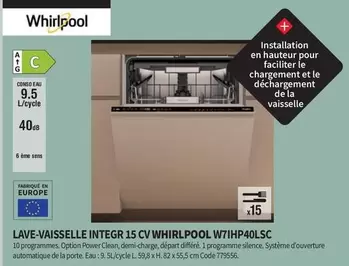 Whirlpool - Lave-Vaisselle Integr 15cv W7IHP40LSC offre sur Conforama