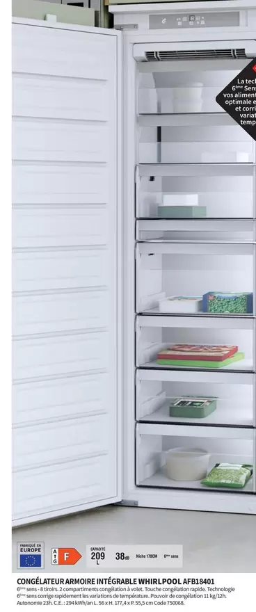 Whirlpool - Congélateur Armoire Intégrable AFB18401  offre sur Conforama