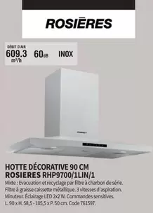 Rosières - Hotte Decorative 90cm  RHP9700/1LIN/1 offre sur Conforama