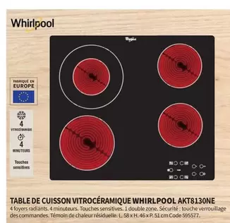 Whirlpool - Table De Cuisson Vitroceramique AKT8130NE offre sur Conforama