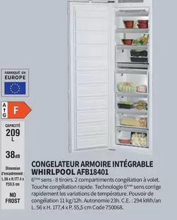 Whirlpool - Congelateur Armoire Intégrable AFB18401 offre sur Conforama