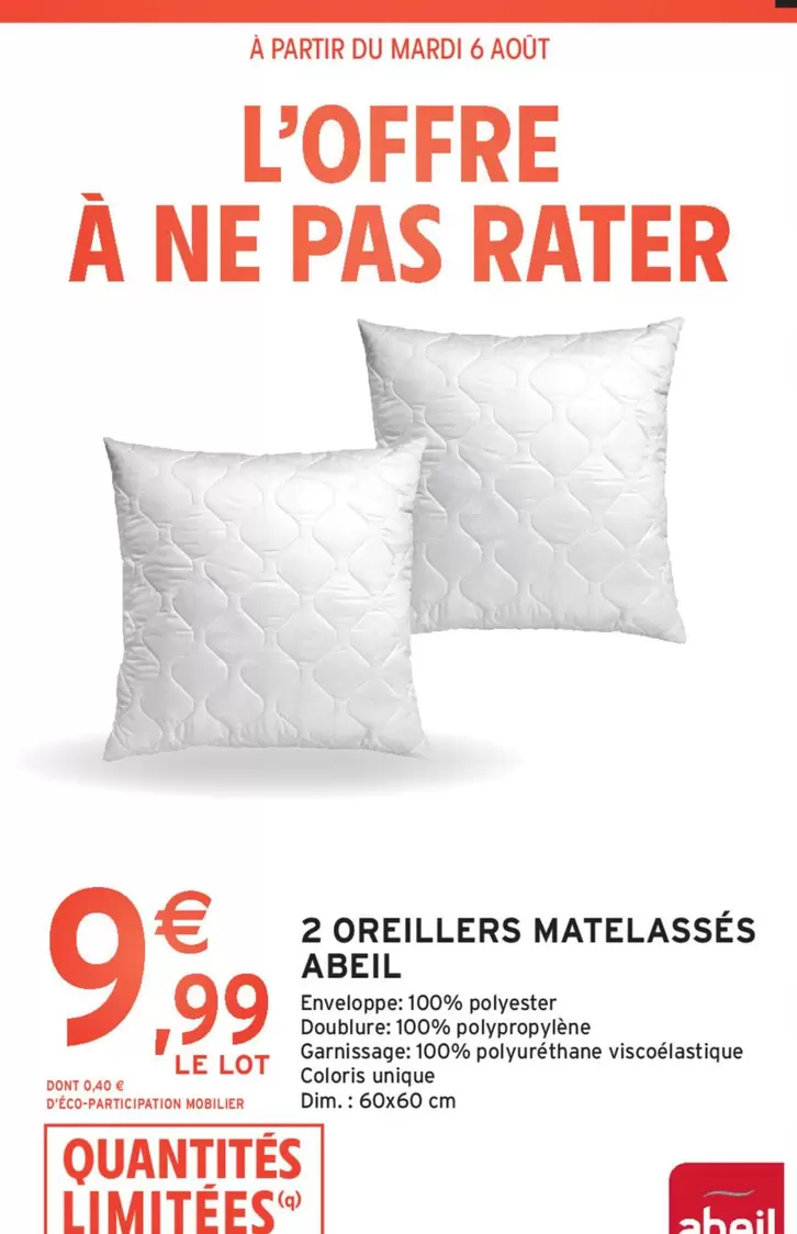 dim - 2 oreillers matelassés abeil