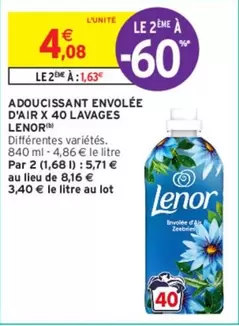 lenor - adoucissant envolée d'air x 40 lavages