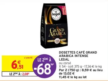 legal - dosettes café grand arabica intense