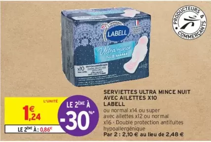 Labell - Serviettes Ultra Mince Nuit Avec Ailettes X10