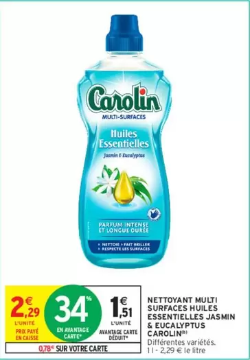 Carolin - Nettoyant Multi Surfaces Huiles Essentielles Jasmin & Equaplufs