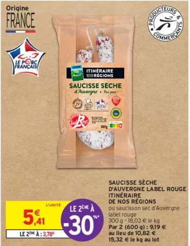 Label Rouge - Itinéraire De Nos Régions - Saucisse Sèche D'Auvergne