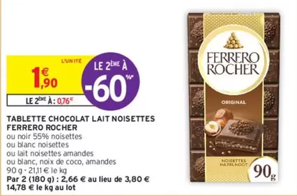 Ferrero Rocher - Tablette Chocolat Lait Noisettes