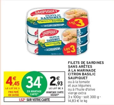 Saupiquet - Filets De Sardines Sans Arêtes À La Marinade Citron Basilic