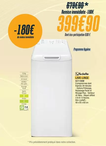 Vedette - Lave-lingeie offre à 399,9€ sur Proxi Confort