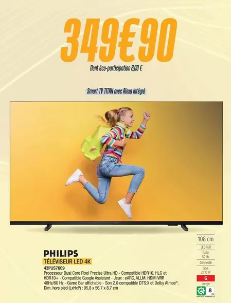 Philips - Téléviseur Led 4k offre à 349,9€ sur Proxi Confort