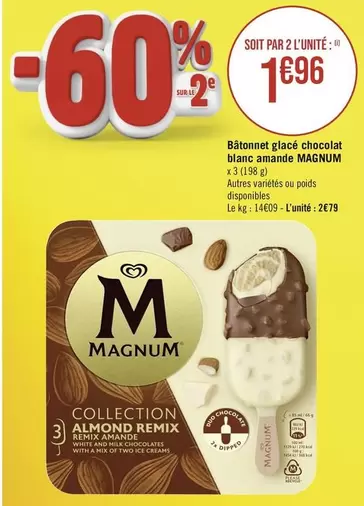 Magnum - Bâtonnet Glacé Chocolat Blanc Amande