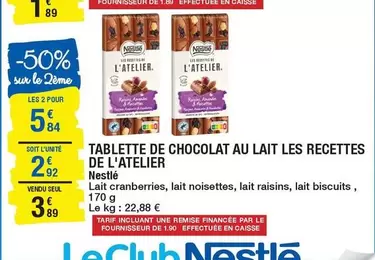 Nestlé - Tablette De Chocolat Au Lait Les Recettes De L'atelier