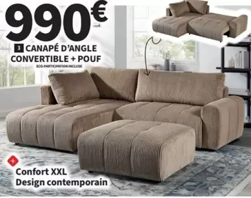 Canapé D'angle Convertible + Pouf