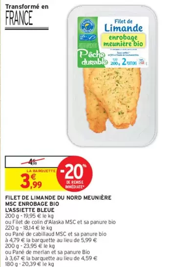 Filet de Limande Du Nord Meunière - Assiette Bleue, Enrobage Bio, Promotion Spéciale