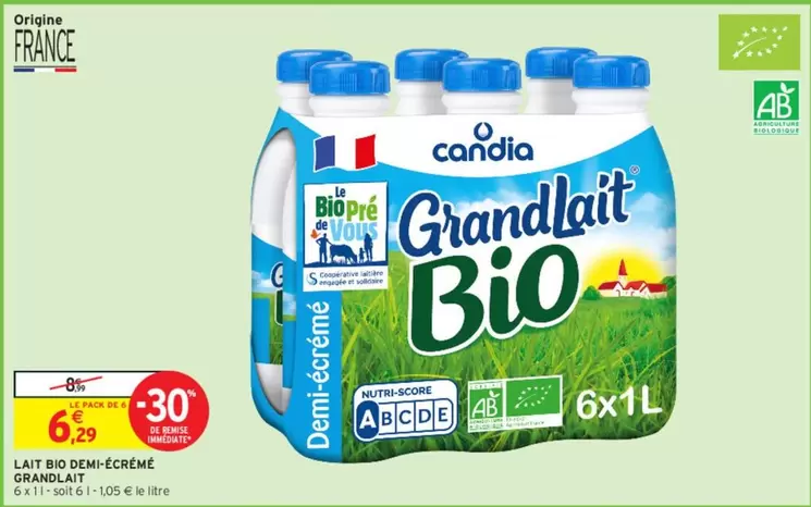 candia - lait bio demi-écrémé