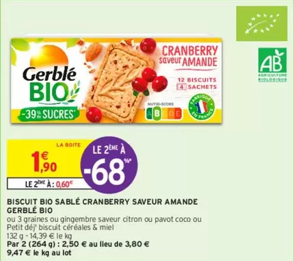 Gerblé - Biscuit Bio Sablé Cranberry Saveur Amande Bio