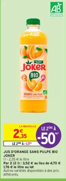 Orange - Joker - Jus D'orange Sans Pulpe Bio