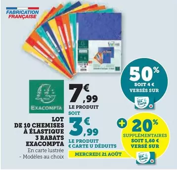 Exacompta - Lot de 10 Chemises à Élastique 3 Rabats - Offre Spéciale