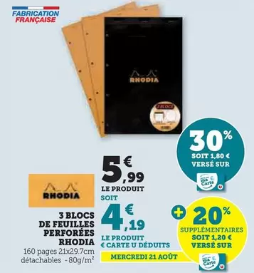 Rhodia - 3 Blocs De Feuilles Perforées