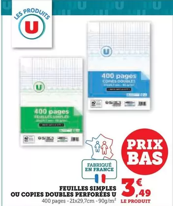 U - Feuilles Simples Ou Copies Doubles Perforées