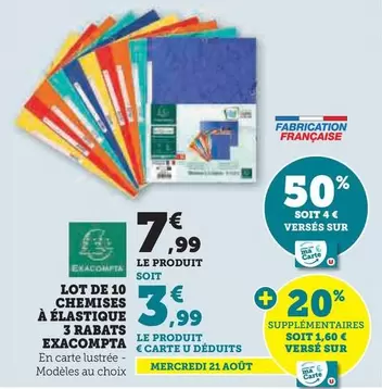 Exacompta - Lot de 10 chemises à élastique 3 rabats - Promotion spéciale sur un ensemble pratique et élégant pour organiser vos documents