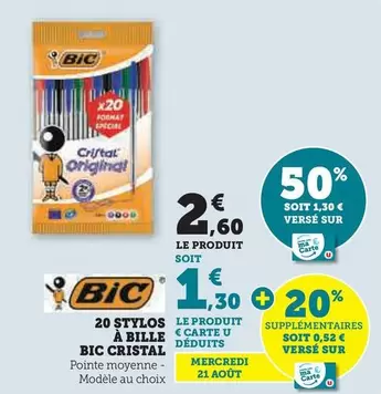 BIC - 20 Stylos À Bille Cristal