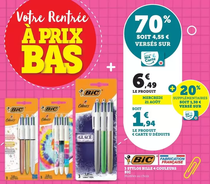 BIC - 3 Stylos Bille 4 Couleurs