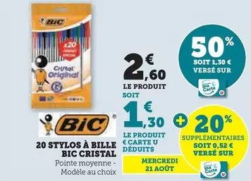 BIC - 20 Stylos À Bille Cristal