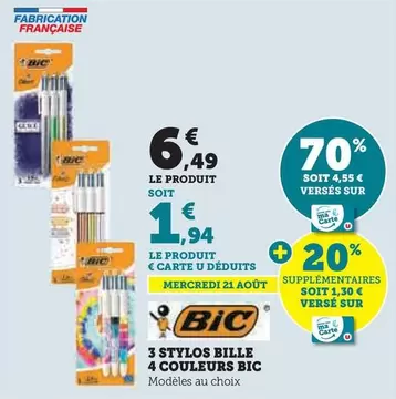 BIC - 3 Stylos Bille 4 Couleurs