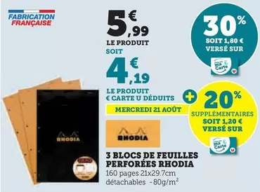 Rhodia - 3 Blocs De Feuilles Perforées 