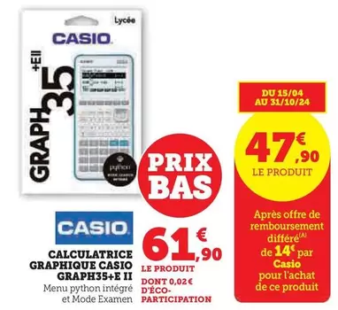 Casio - Calculatrice Graphique Casiograph35+E II