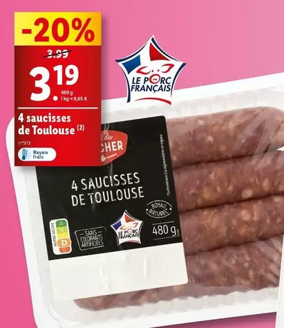 L'Étal Du Boucher - 4 Saucisses De Toulouse