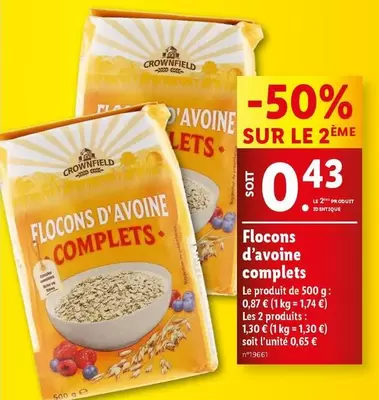 crownfield - flocons d'avoine complets