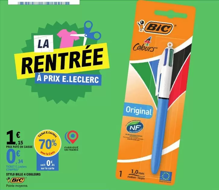 BIC - Stylo Bille 4 Couleurs offre à 1,15€ sur E.Leclerc